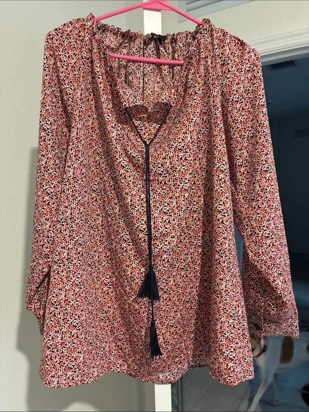 Tommy Hilfiger Red Floral Tie-Front Peasant Tunic